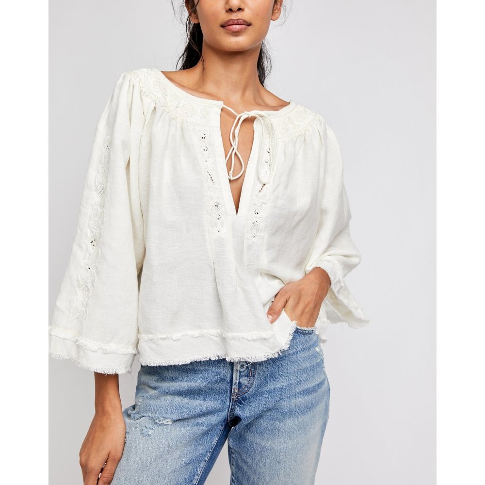 NWT Free People Sun Valley Embroidered Top / Ivory